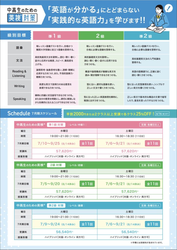 中高生のための英検対策　パンフレット裏
